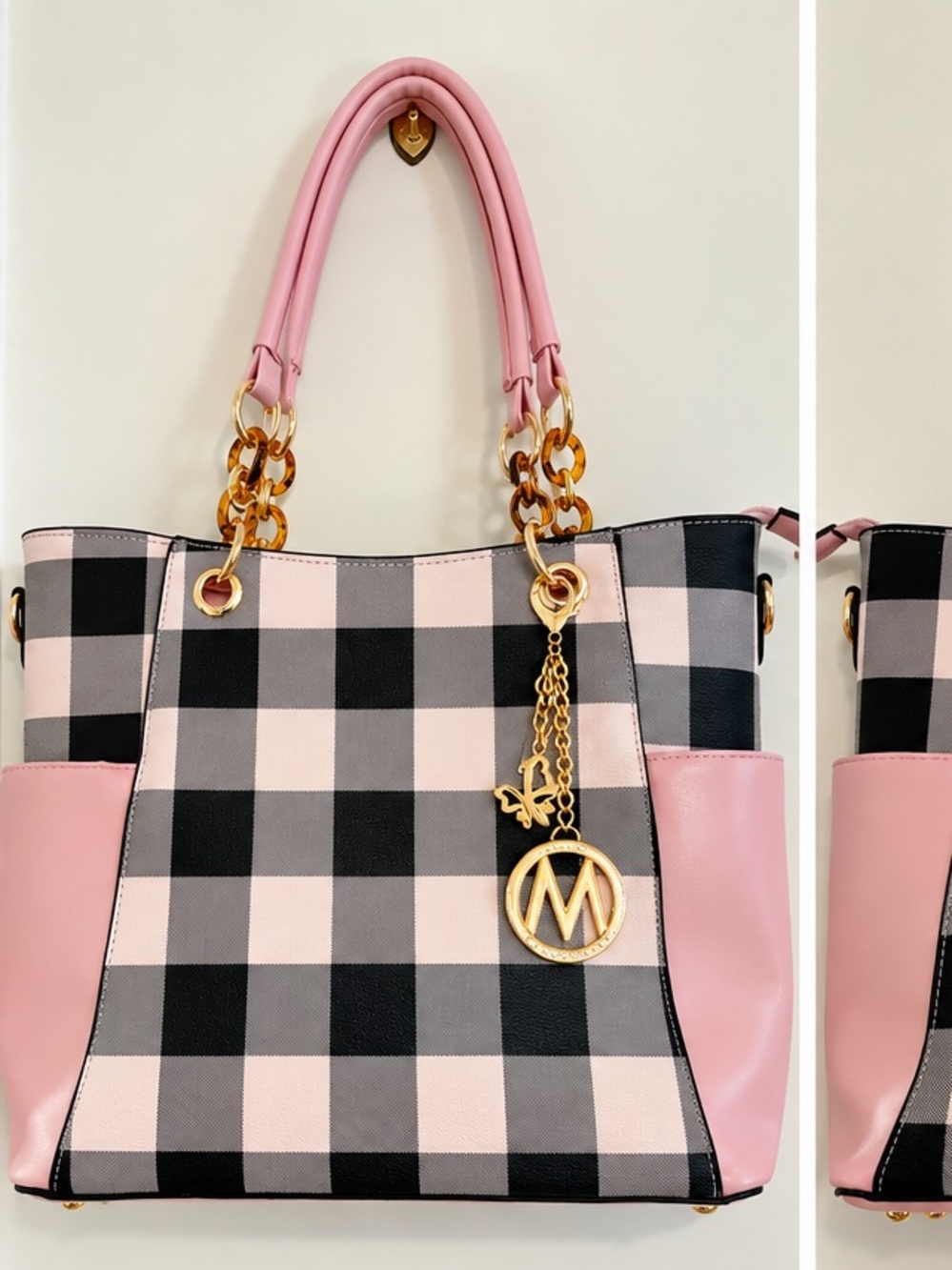 Miak Collection Pink & Black Check Tote Bag